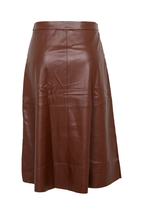 Halflange, effen rok in imitatieleer-Paprika-12