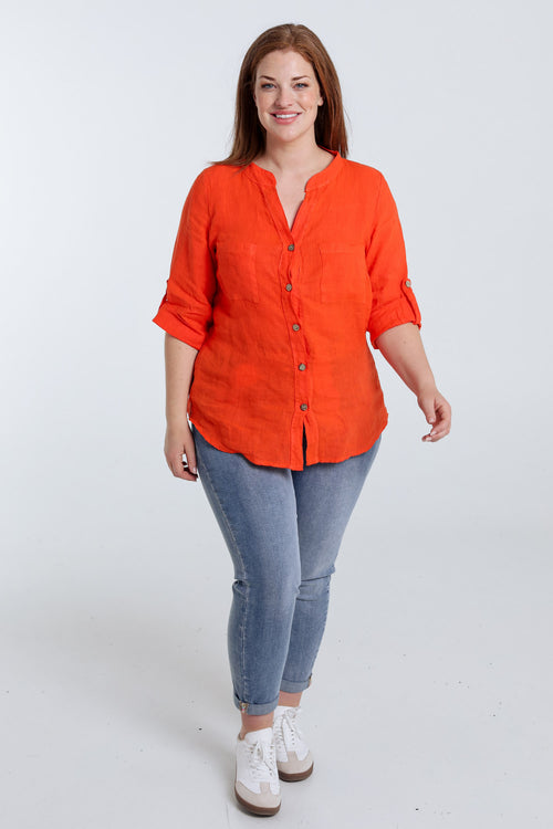  Effen linnen blouse-Paprika-7
