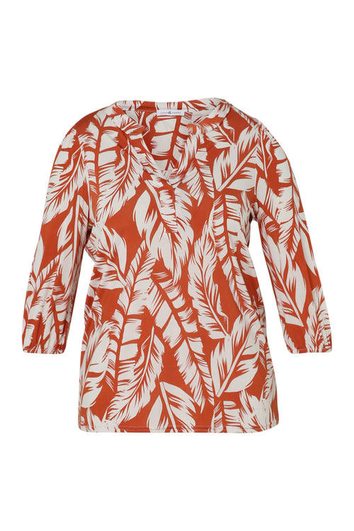  T-shirt met bladprint-Paprika-10
