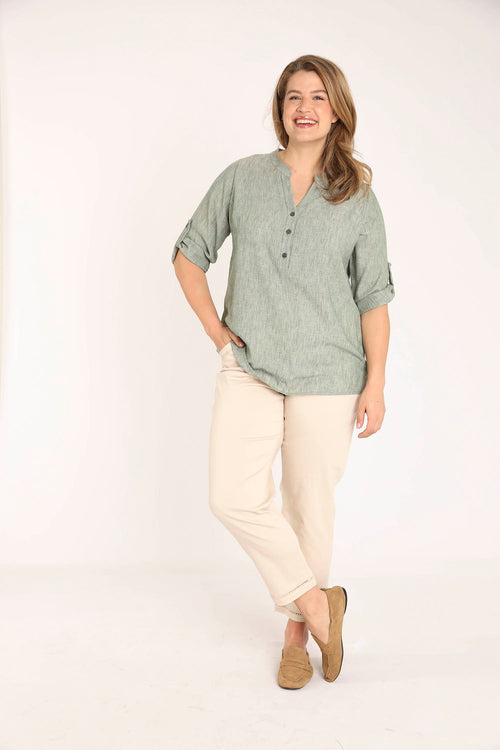 Effen gemêleerde blouse-Paprika-9