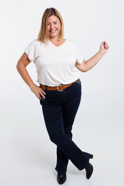 Effen flare broek met riem-Paprika-9