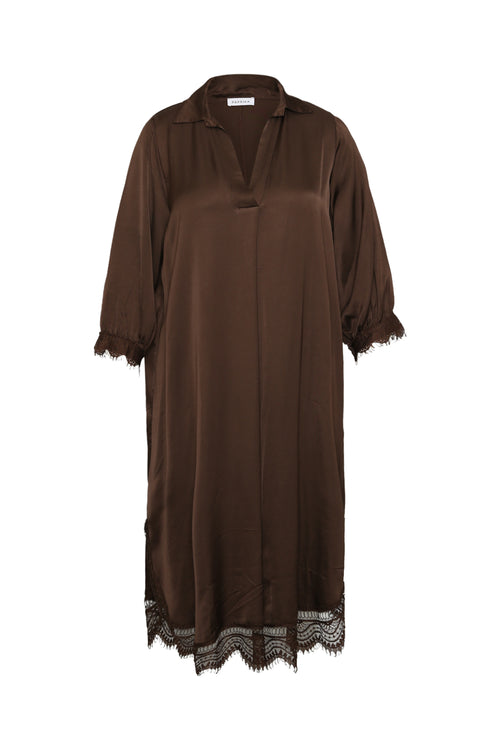 Effen satijnen jurk van viscose met kant-Paprika-10