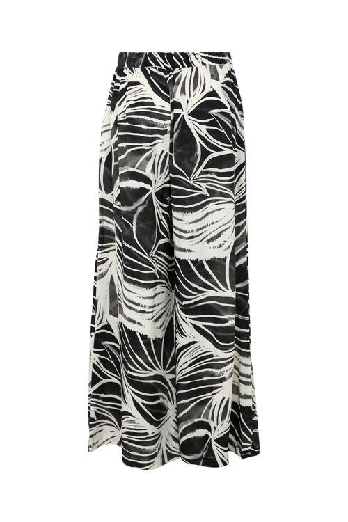 Wijde broek in viscose met getekende bloemenmotief-Paprika-9