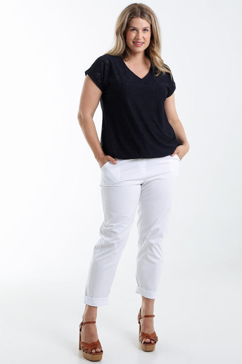 Effen kanten T-shirt met bloemmotief-Paprika-8