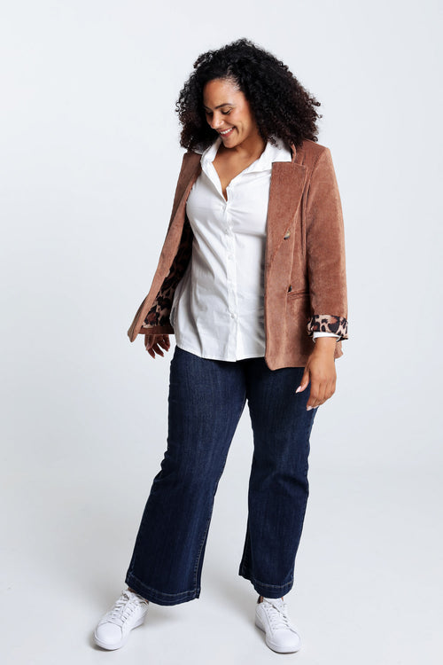 Korte, effen blazer in fluweel met voering in dierenhuidmotief-Paprika-8