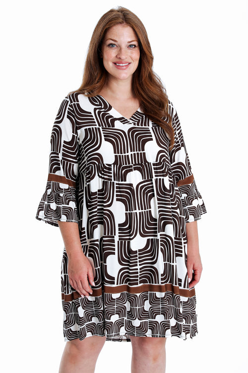 Korte jurk in viscose met grafische print-Paprika-1