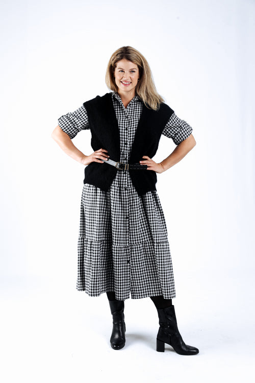 Lange jurk met vichyprint-Paprika-8