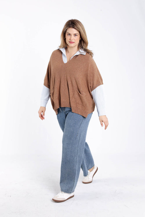 Effen korte trui van viscose-Paprika-9