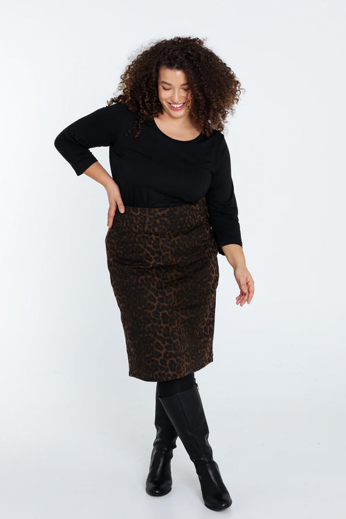 Korte, rechte rok met luipaardmotief-Paprika-9
