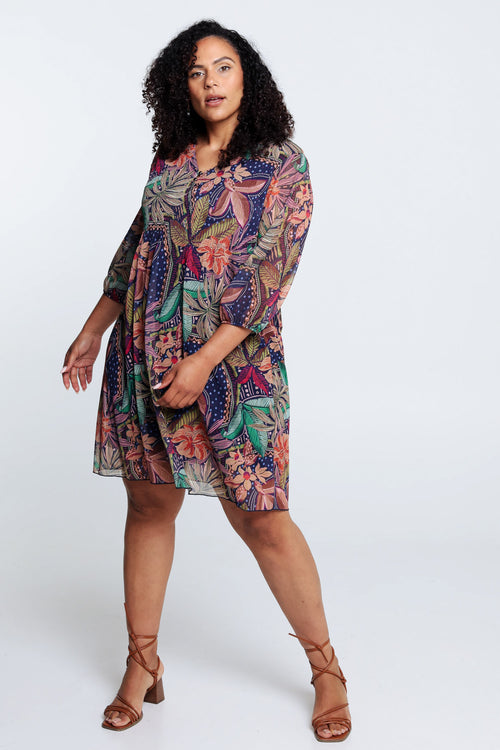 Korte plisséjurk met print-Paprika-8