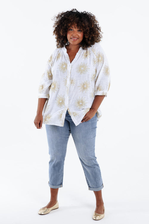 Blouse van katoen met folie zonprint-Paprika-7