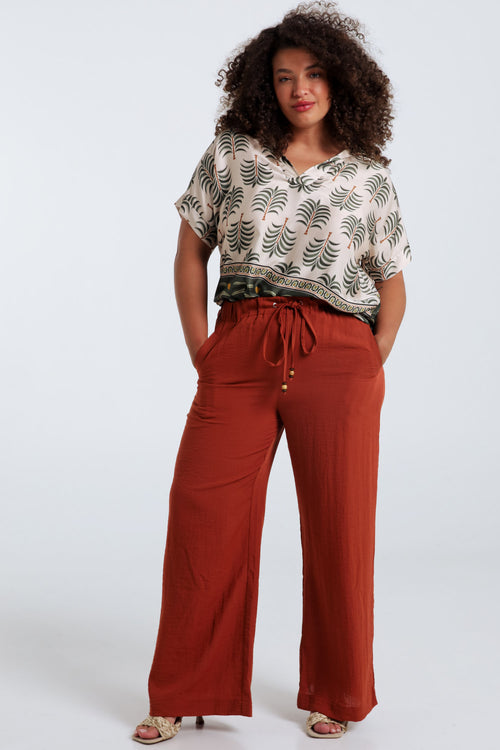 Effen viscose wijde broek-Paprika-8