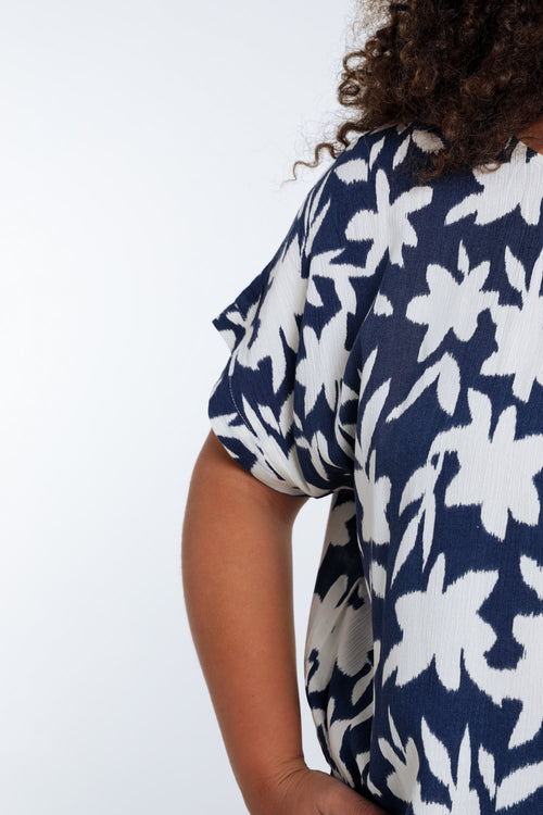 Bloes van bicolore bloemenprint viscose-Paprika-4