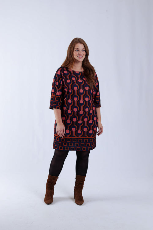 Jurk met grafische print en nauwsluitend model-Paprika-1