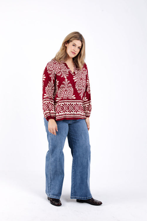 Blouse en viscose imprimé cachemire-Paprika-5