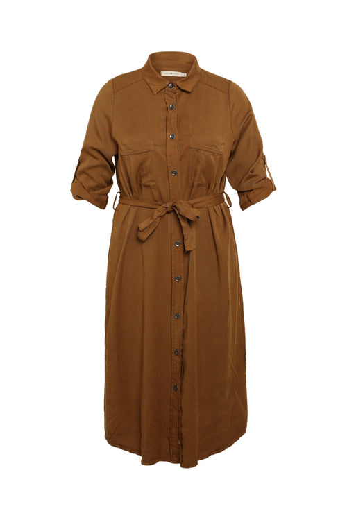 Halflange, effen tuniekjurk in tencel/linnen-Paprika-10