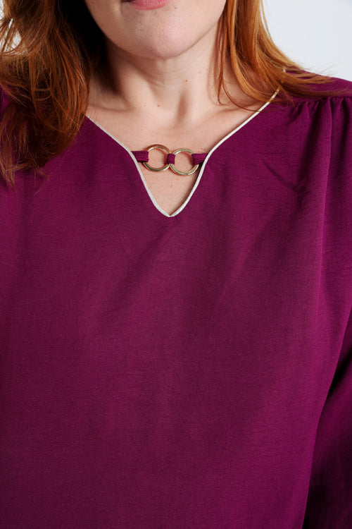 Effen T-shirt met lurex en juweel-Paprika-4