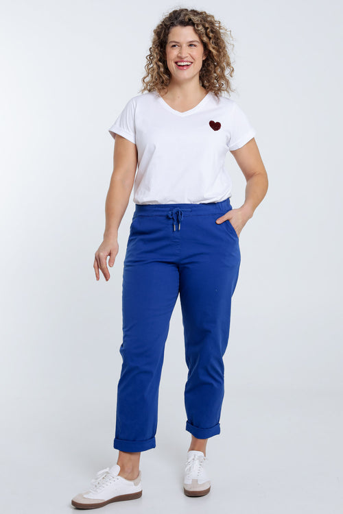 Effen katoenen T-shirt met hart van pailletten-Paprika-7