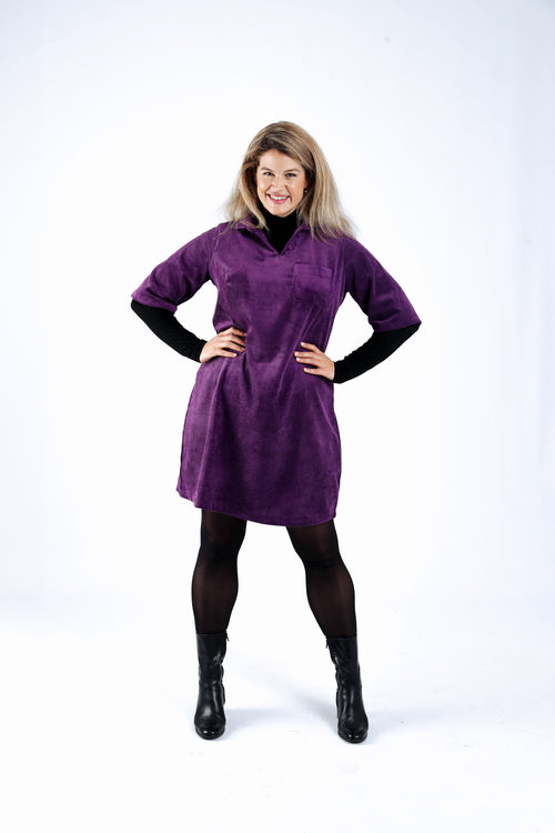 Effen ribfluwelen jurk-Paprika-7