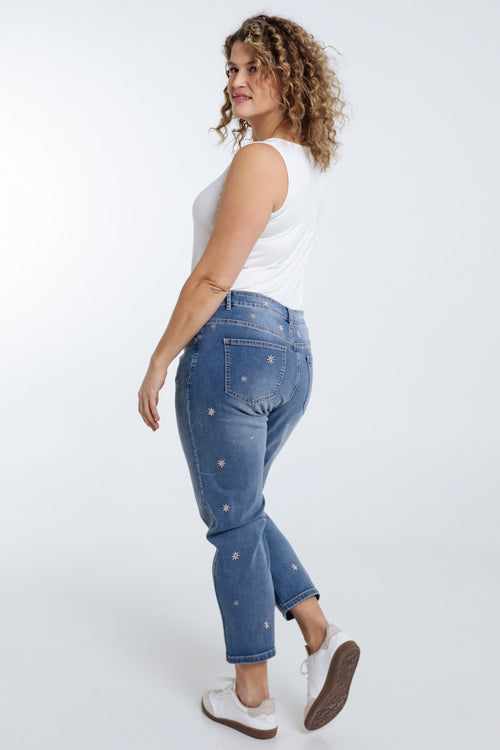Slim-fit jeans 7/8 met geborduurde bloemen-Paprika-2