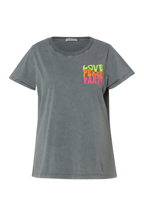 T-shirt van katoen met fluorescerende tekstprint-Paprika-10