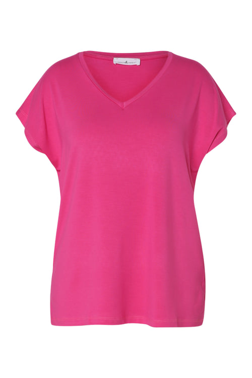 Effen T-shirt in viscose-Paprika-3