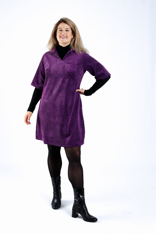 Effen ribfluwelen jurk-Paprika-6