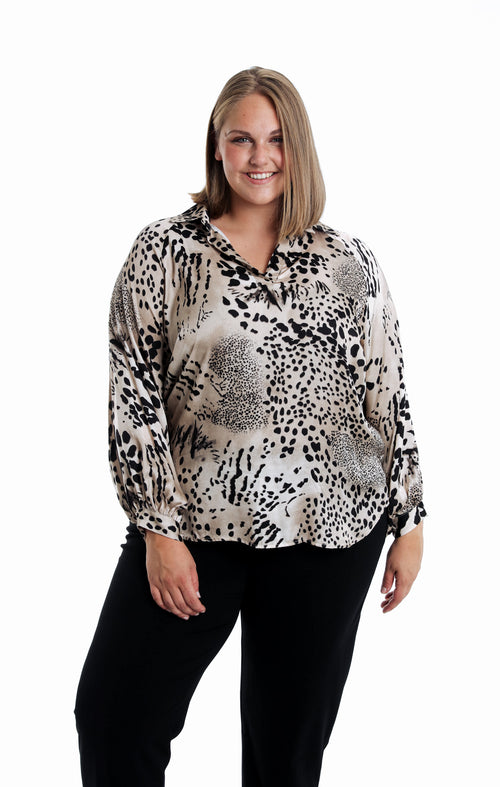 Blouse van viscose met dierenprint-Paprika-1
