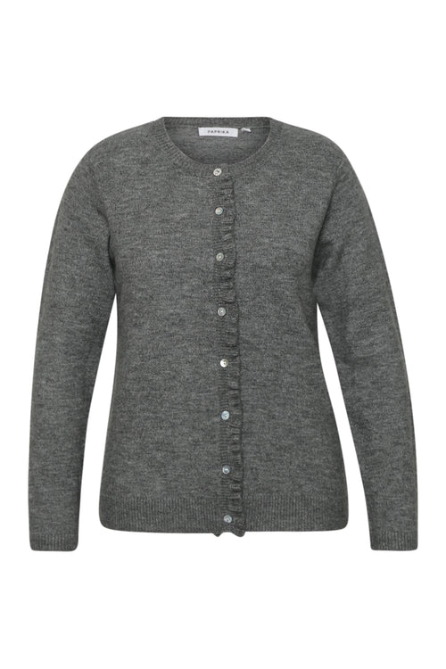 Cardigan boutonné uni avec volants-Paprika-8