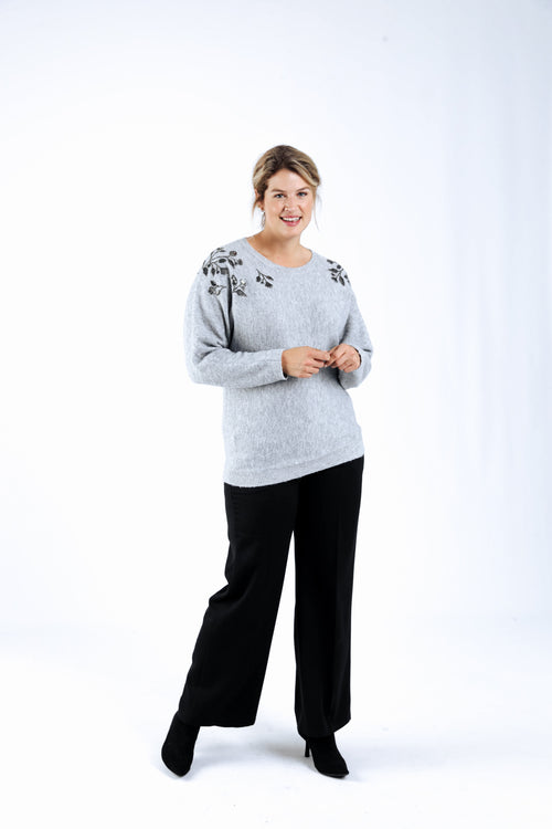 Effen trui met parelbroderijen-Paprika-7