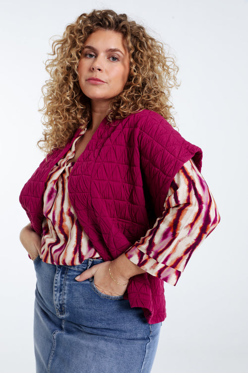 Gewatteerde effen kimono jas-Paprika-5