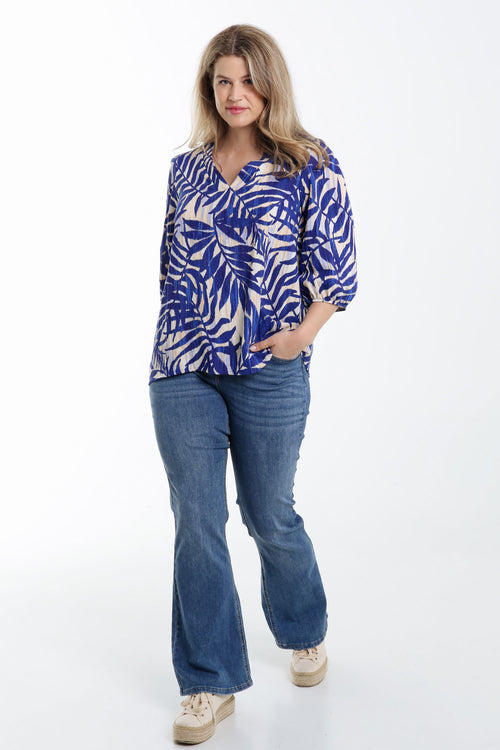 Blouse van viscose met bladerenprint-Paprika-7