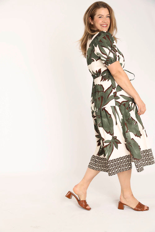 Jurk van viscose met bladprint-Paprika-7