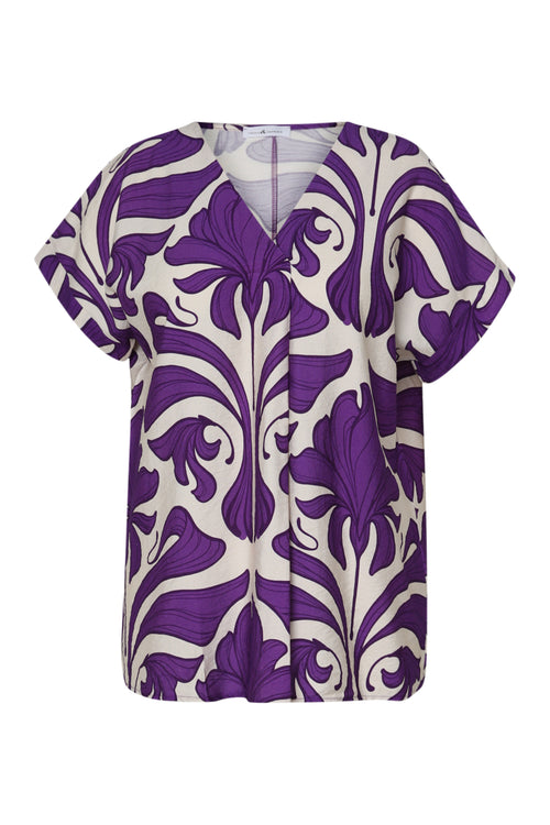 Bicolor blouse met bloemenprint-Paprika-10