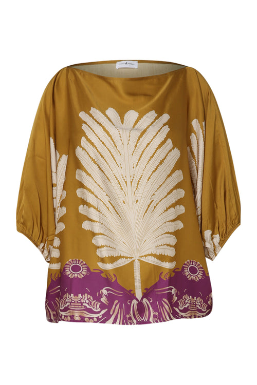 Blouse van viscose met palmprint-Paprika-2