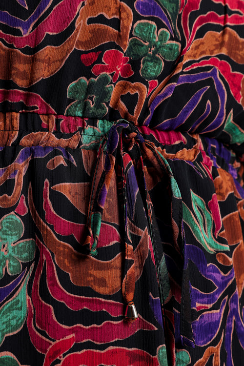 Halflange jurk in voile met print-Paprika-6