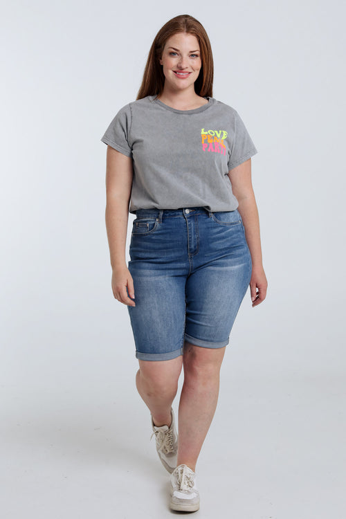 T-shirt van katoen met fluorescerende tekstprint-Paprika-7