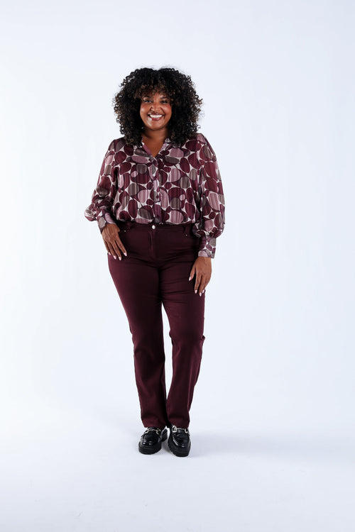 Blouse met rondjesprint en folieprint-Paprika-5