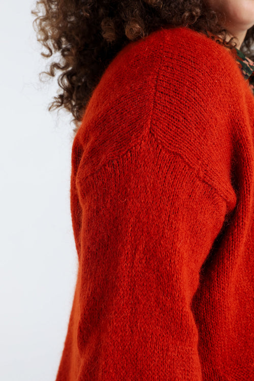 Effen, open cardigan in zacht mohair-Paprika-6
