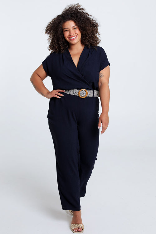 Eénkleurige jumpsuit met riem-Paprika-2