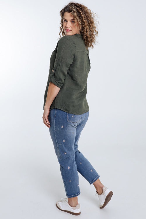  Effen linnen blouse-Paprika-2