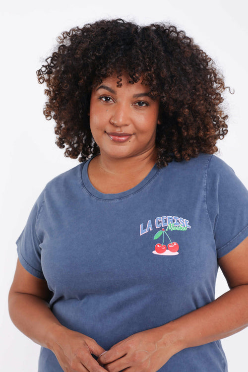 Katoenen T-shirt met kersenprint-Paprika-4