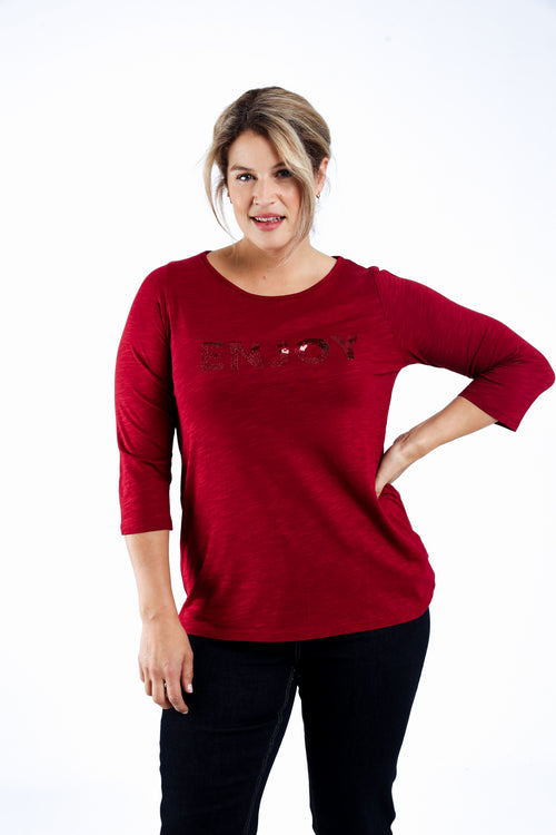 Effen katoenen T-shirt Enjoy-Paprika-1