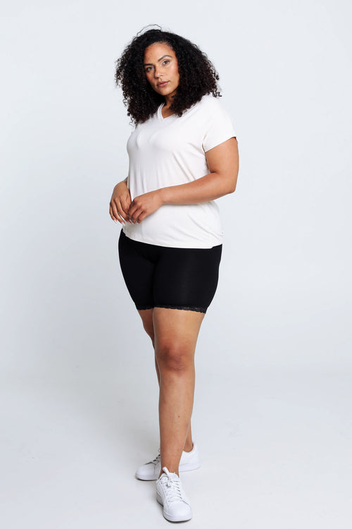 Effen leggingshort in viscose met kanten details-Paprika-7