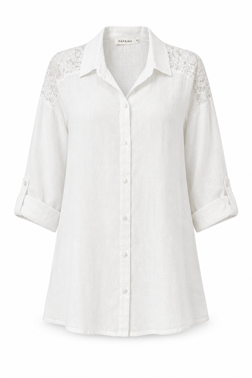 Effen linnen blouse met kant-Paprika-1