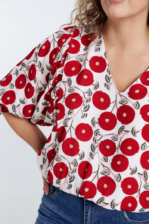 Boîteblouse met bloemenprint-Paprika-5