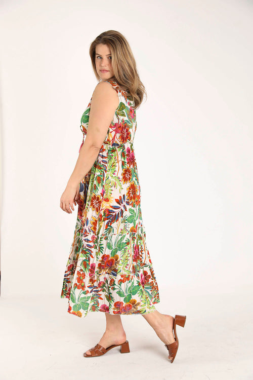 Jurk van viscose met bloemenprint en lurex-Paprika-8