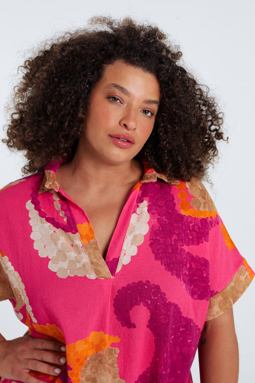 Bloes van katoen met bloemenprint-Paprika-4