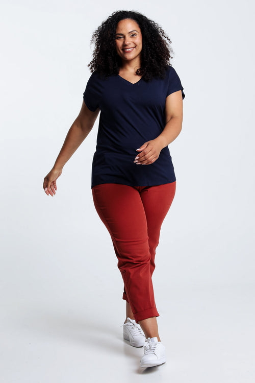 Effen T-shirt in viscose-Paprika-6