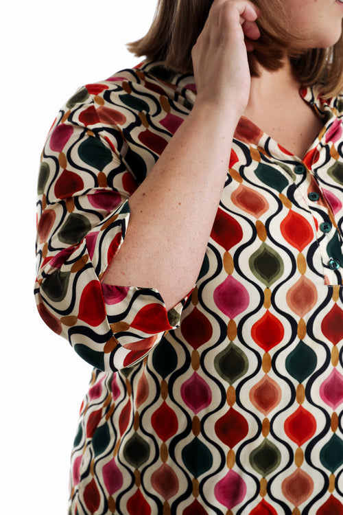 Blouse van bedrukt viscose met grafisch dessin-Paprika-5